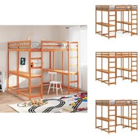 Vidaxl - Hochbett mit Schreibtisch & Leiter Braun 180x200 cm Kiefernholz - Holzbett - Hochbett - Jugendzimmer - Kinderzimmer - Studentenwohnheim von VIDAXL