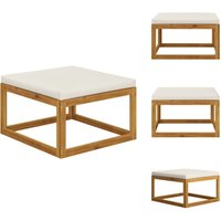 Hocker mit Cremeweißem Kissen Massivholz Akazie - Holzfußhocker - Gartenstuhl - Außenlounge - Esszimmerstühle - Balkonmöbeln von VIDAXL