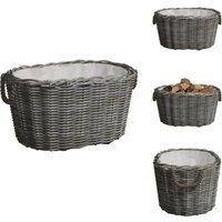 Holzkorb mit Tragegriffen 59x42x28 cm Grau Weide - Holzkorb - Kaminholzkorb - Weidenkorb - Landhaus Deko - Lagerung von VIDAXL