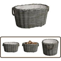Holzkorb mit Tragegriffen 59x42x28 cm Grau Weide - Holzkorb - Kaminholzkorb - Weidenkorb - Landhaus Deko - Lagerung von VIDAXL