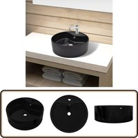 Vidaxl - Keramik Waschbecken Hahnloch/Überlaufloch schwarz rund - Keramik Waschbecken - Schwarzes Waschbecken - Rundes Waschbecken - Badezimmer von VIDAXL
