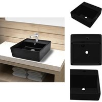 Keramik Waschbecken mit Hahn-/Überlaufloch Schwarz Quadratisch - Becken - Waschbecken - Badwaschbecken - Badbecken von VIDAXL