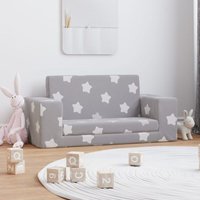 Vidaxl - Kinder-Schlafsofa 2-Sitzer Hellgrau mit Sternen Weicher Plüsch 467428 von VIDAXL