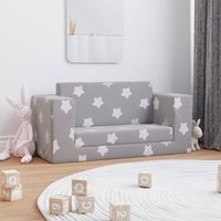 Kinder-Schlafsofa 2-Sitzer Hellgrau mit Sternen Weicher Plüsch vidaXL177199 von VIDAXL