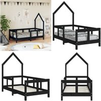 Kinderbett Schwarz 70x140 cm Massivholz Kiefer - Holz Kinderbett - Kiefernholz Kinderbett - Kleinkinderbett - Kinderzimmer Deko - Jugendzimmer Möbel von VIDAXL