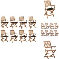 Klappbare Gartenstühle mit Kissen 8 Stk. Massivholz Akazie - Klappbarer Gartenstuhl - Gartenstuhl Holz - Esszimmerstuhl Outdoor - Balkonstuhl von VIDAXL