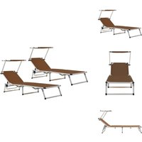Klappbare Sonnenliegen mit Dach 2 Stk. Alu Textilene Braun - Sonnenliegen - Gartenmöbel - Outdoor Möbel - Liege - Relaxen Klappbare Sonnenliegen mit Dach 2 Stk. Alu Textilene Braun - Sonnenliegen - Gartenmöbel - Outdoor Möbel - Liege - Relaxen von VIDAXL