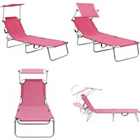 Klappliege mit Sonnendach Stahl Rosa - Sonnenschirm - Gartenliege - Strandkorb - Relaxliege - Poolliege - Home & Living von VIDAXL