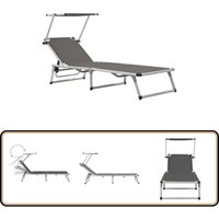 Klappliege mit Sonnenschutz Aluminium und Textiline Grau - Sonnenliege - Gartenliege - Klappliege - Aluminium Liege - Textilene Liege Klappliege mit Sonnenschutz Aluminium und Textiline Grau - Sonnenliege - Gartenliege - Klappliege - Aluminium Liege - Textilene Liege von VIDAXL