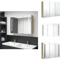Vidaxl - LED-Bad-Spiegelschrank 89x14x62 cm Weiß und Eichen-Optik - LED-Spiegelschrank - Badezimmermöbel - Waschtischschrank - Spiegelschrank von VIDAXL