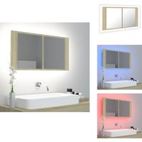 LED-Bad-Spiegelschrank Sonoma-Eiche 90x12x45 cm Acryl - LED-Spiegelschrank - Badezimmermöbel - Acrylspiegel - Sonoma-Eiche - RGB Beleuchtung von VIDAXL