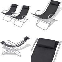 Liegestühle 2 Stk. Stahl Schwarz - Klappbarer Liegestuhl - Gartenstuhl - Sonnenschirm - Lounge Chair - Outdoor Möbel - Home & Living von VIDAXL