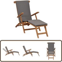Vidaxl - Liegestuhl mit Auflage Dunkelgrau Massivholz Teak - Holz Liege - Gartenstuhl - Teakholzmöbel - Gartenmöbel - Lounge Chair von VIDAXL