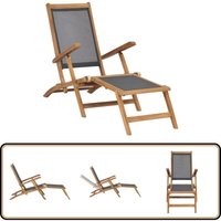 Liegestuhl mit Fußteil Massivholz Teak Schwarz - Teakholzmöbel - Gartenliege - Sonnenliege - Liege - Outdoormöbel von VIDAXL