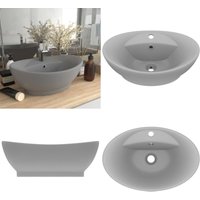 Luxus-Waschbecken Überlauf Matt Hellgrau 58,5x39cm Keramik - Ovales Waschbecken - Keramikwaschbecken - Matt Hellgrau - Designer-Waschbecken von VIDAXL