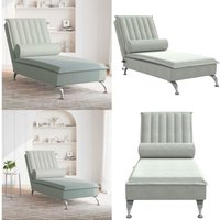 Massage-Chaiselongue mit Nackenrolle Hellgrau Samt - Chaiselongue - Massage-Funktion - Samtcouch - Wohnzimmermöbel - Relaxsessel - Home & Living von VIDAXL
