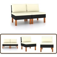 Mittelsofas 2 Stk. Poly Rattan und Eukalyptus Massivholz - Gartensofa - Outdoor-Sofa - Rattan-Sofa - Balkonmöbel - Lounge Set von VIDAXL