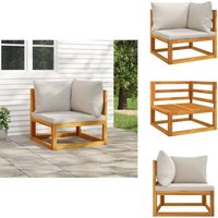 Modular-Ecksofa mit Hellgrauen Kissen Massivholz Akazie - Gartensofa - Eckcouch - Outdoor Möbel - Holzsessel - Lounge Set von VIDAXL