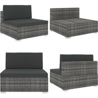 Modular-Sofa-Mittelteil 1 Stk. + Auflagen Poly Rattan Grau - Outdoor-Möbel - Gartenmöbel - Sofas - Lounge Set - Rattan Sofa - Home & Living von VIDAXL