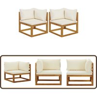 Modulare Ecksofas 2 Stk. mit Auflagen Cremeweiß - Holzsessel - Gartenlounge - Outdoor Möbel - Eckbank - Sitzgruppe von VIDAXL
