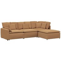 Modulares Sofa mit Hocker Kissen Stoff in Lammwolloptik Beige Vidaxl von VIDAXL