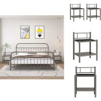 Nachttische 2 Stk. Grau und Schwarz Metall und Glas - Nachttische - Wohnzimmer Dekoration - Metall Möbel - Glas Tisch - Grau Schwarz Nachttische 2 Stk. Grau und Schwarz Metall und Glas - Nachttische - Wohnzimmer Dekoration - Metall Möbel - Glas Tisch - Grau Schwarz von VIDAXL