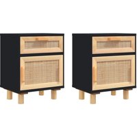 Nachttische 2 Stk. Schwarz Massivholz Kiefer und Natur-Rattan Vidaxl von VIDAXL