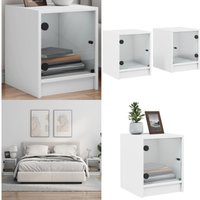 Nachttische mit Glastüren 2 Stk. Weiß 35x37x42 cm - Nachttisch - Wohnzimmer Deko - Möbel - Weißer Nachttisch - Kommode - Home & Living von VIDAXL