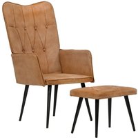 Ohrensessel mit Hocker Braun Canvas vidaXL Ohrensessel mit Hocker Braun Canvas vidaXL von VIDAXL