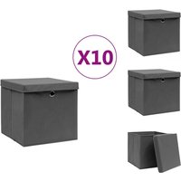 Ordnungshelfer - Living Aufbewahrungsboxen mit Deckeln 10 Stk. 28x28x28 cm Grau - Grau Ordnungshelfer - Living Aufbewahrungsboxen mit Deckeln 10 Stk. 28x28x28 cm Grau - Grau von VIDAXL