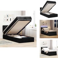 Ottoman-Bett mit Matratze & LEDs Schwarz 100x200 cm Stoff - Ottoman-Bett - Ottoman-Betten - Bett Mit Stauraum - Polsterbett von VIDAXL