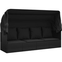 Outdoor-Loungebett mit Dach und Kissen Schwarz Poly Rattan Vidaxl von VIDAXL