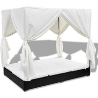 Outdoor-Loungebett mit Vorhang Poly Rattan Schwarz vidaXL von VIDAXL