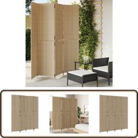 Paravent 4-tlg. Beige Poly Rattan - Raumteiler - Paravent - Holzoptik - Wohnraumgestaltung - Gartenmöbel von VIDAXL