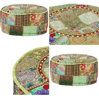 Patchwork Sitzpouf Rund Baumwolle Handgefertigt 40x20 cm Grün - Sitzsack - Pouf - Wohnaccessoire - Dekoartikel - Patchwork - Home & Living von VIDAXL