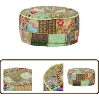 Patchwork Sitzpouf Rund Baumwolle Handgefertigt 40x20 cm Grün - Sitzsack - Pouf - Wohnaccessoire - Dekoartikel - Patchwork von VIDAXL