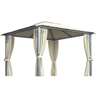 Pavillon mit Vorhängen & LED-Lichterkette 300x300 cm Creme Alu vidaXL390911 von BONNEVIE