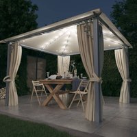 vidaXL Pavillon mit Vorhängen & LED-Lichterkette 300x300 cm Creme Alu von VIDAXL