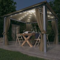 Pavillon mit Vorhängen & LED-Lichterkette 300x300 cm Taupe Alu vidaXL808813 von BONNEVIE