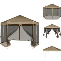 Pavillons & Partyzelte - Living Faltpavillon mit Seitenwänden Sechseckig 3,6x3,1m Taupe 220g/m² - Taupe von VIDAXL