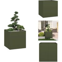 Pflanzgefäß Olivgrün 80x80x80 cm Stahl - Pflanzkübel - Pflanzgefäß - Pflanzschale - Hochbeet von VIDAXL