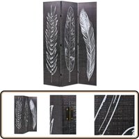 Raumteiler klappbar 120 x 170 cm Federn Schwarz-Weiß - Raumteiler - Paravent - Trennwand - Federmuster - Schwarz Weiß von VIDAXL