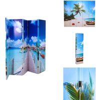 Raumteiler klappbar 200 x 170 cm Strand - Raumteiler - Trennwandsystem - Holzrahmen - pvc Material - Doppelseitig Bedruckt von VIDAXL