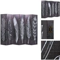 Raumteiler klappbar 228 x 170 cm Federn Schwarz-Weiß - Raumteiler - Paravent - Zimmerdivider - Federmuster - Schwarz Weiß von VIDAXL