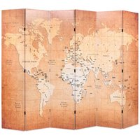 Raumteiler klappbar 228 x 170 cm Weltkarte Gelb vidaXL von VIDAXL