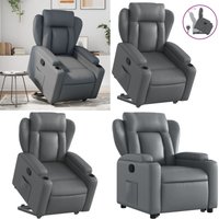 Relaxsessel mit Aufstehhilfe Grau Kunstleder - Relaxsessel - Fernsehsessel - Elektrischer Liftstuhl - Aufstehhilfe - Beistelltisch - Home & Living von VIDAXL