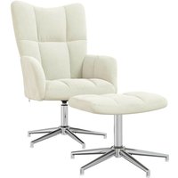 Relaxsessel mit Hocker Cremeweiß Samt vidaXL von VIDAXL