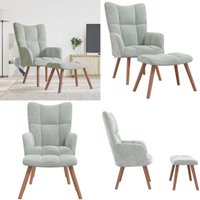 Relaxsessel mit Hocker Hellgrau Samt - Samtsessel - Wohnraumgestaltung - Bequemlichkeit - Lounge Chair - Sessel Mit Hocker - Home & Living von VIDAXL