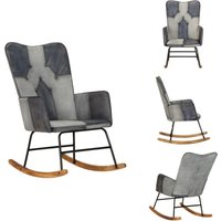 Schaukelstuhl Grau Echtleder und Canvas - Schaukelstuhl - Echtleder - Ledersofa - Loungesessel - Gartenstuhl Schaukelstuhl Grau Echtleder und Canvas - Schaukelstuhl - Echtleder - Ledersofa - Loungesessel - Gartenstuhl von VIDAXL