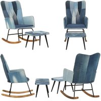 Schaukelstuhl mit Fußhocker Blau Denim Patchwork Canvas - Schaukelstuhl - Sitzsack - Gartenmöbel - Outdoormöbel - Loungemöbel - Home & Living von VIDAXL